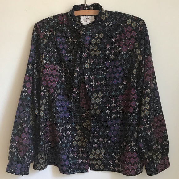 ♥️Vintage Worthington Fleur de Lis Blouse - Picture 1 of 7